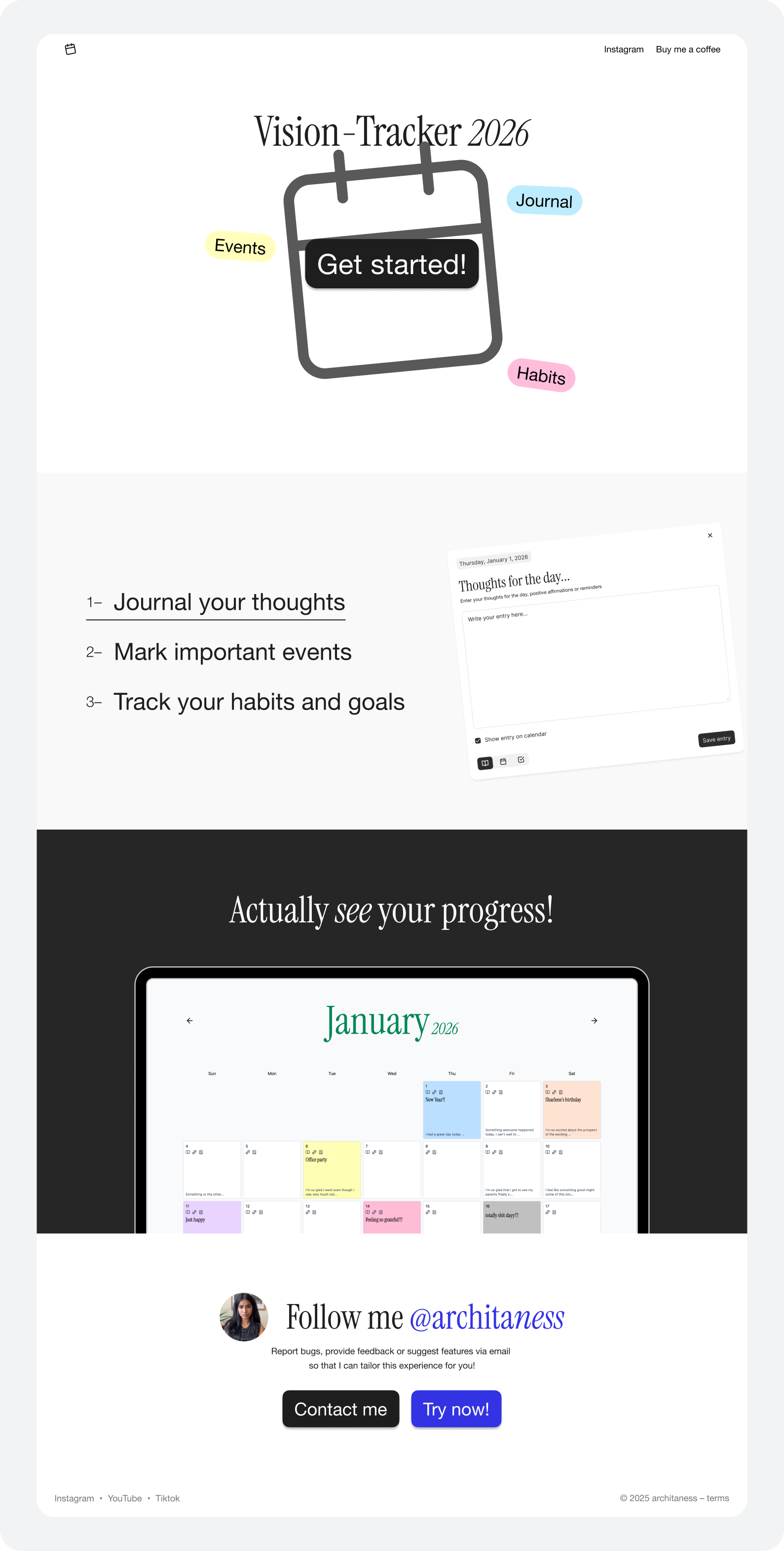 Vision Tracker landing page